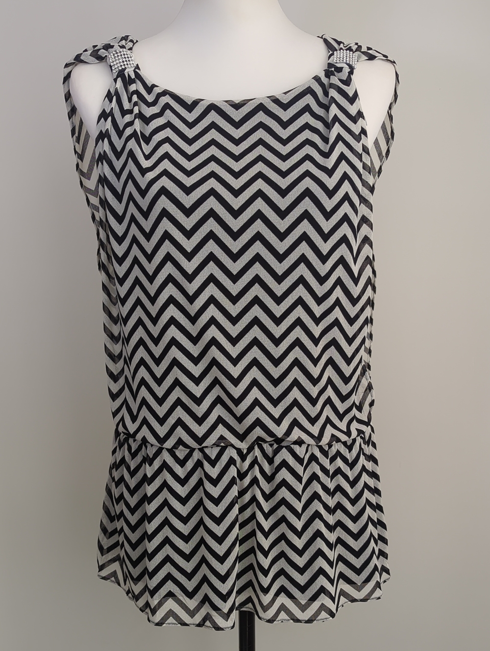 Alfani Chevron Draped Blouson Sleeveless Tank Top White Black Blousen MEDIUM